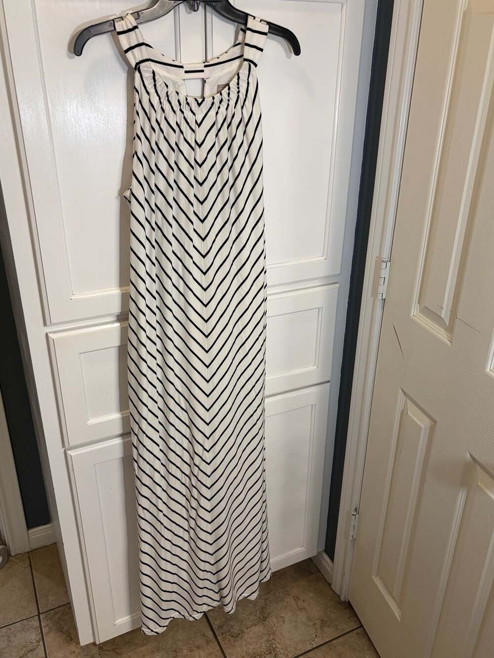 Chico's Black and White Striped Chevron Halter Maxi Dress Size 2 (12/14)
